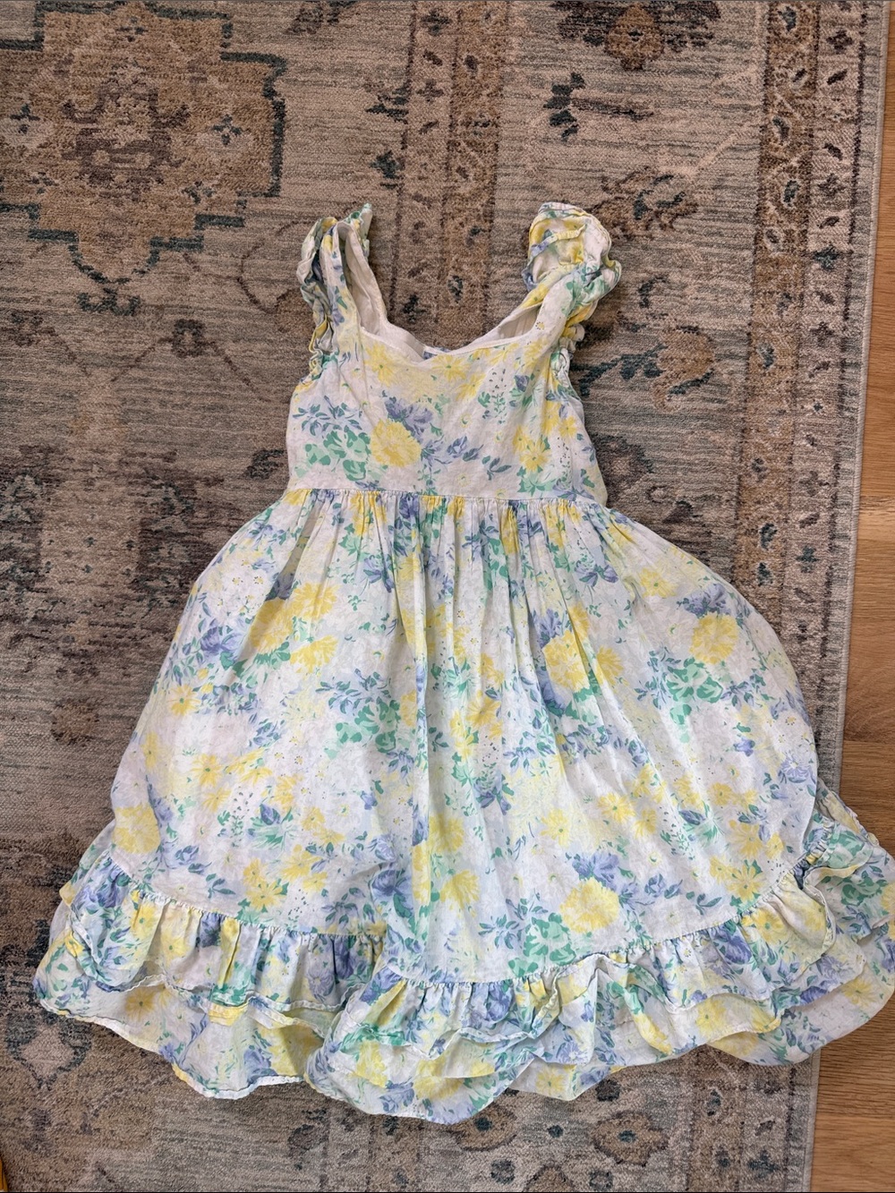 Janie and Jack Girls Floral Sundress with Ruffle Straps - Yellow & Green Blooms